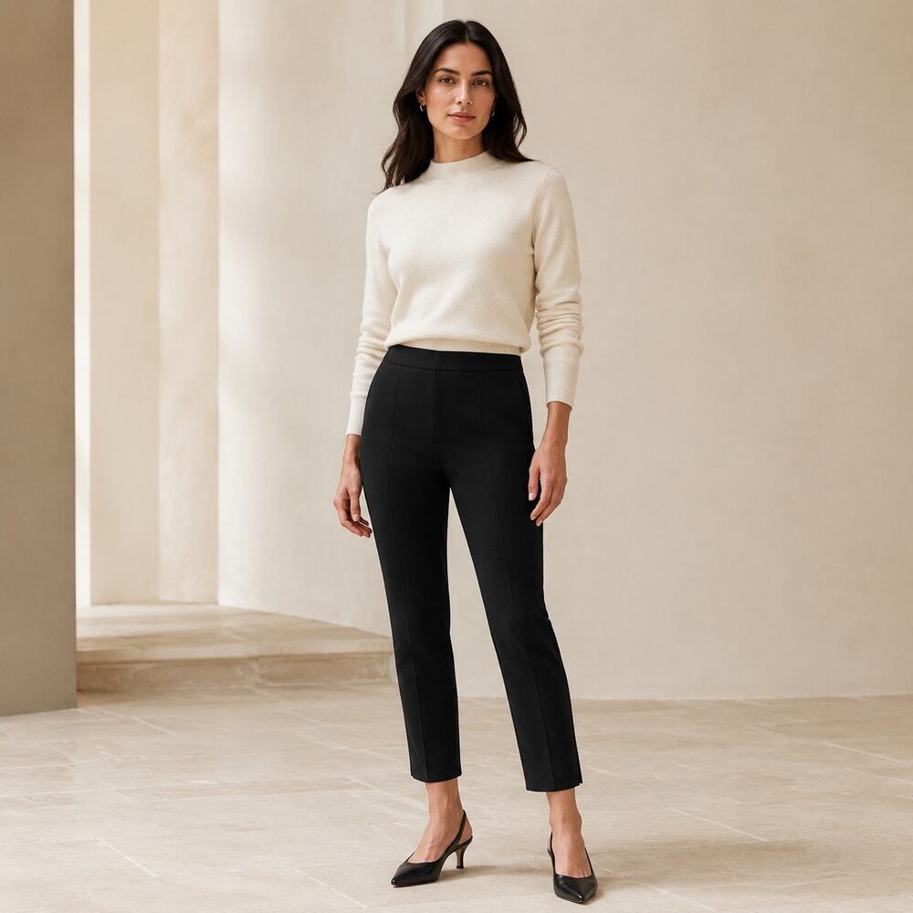 Quiet Luxury Minimalist Vince Bobbi Stitch Seam Black Ponte Pants Corporate Chic